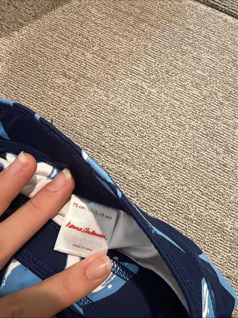 Hanna Andersson Navy Blue Swim Trunks with Light Blue Shark Print